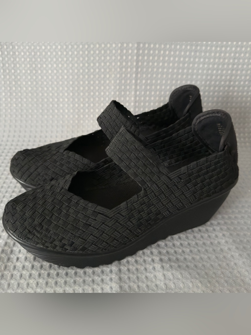 WHIT Black Woven Mary Jane Wedge Mules